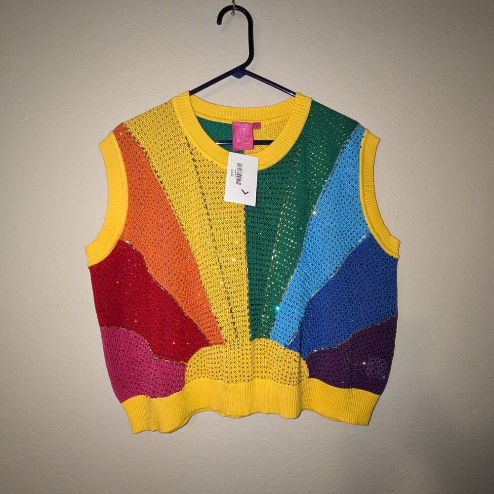 Queen of Sparkles Rainbow Sunshine Rhinestone Sweater Vest